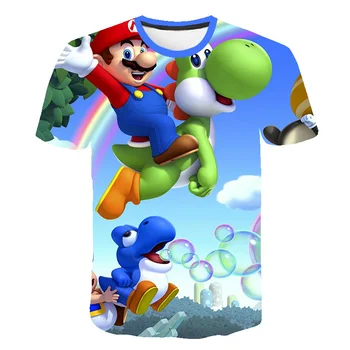 Letné detské 3D Detská Topy 4t-taktné-14T Mládež Módy Tlače Cartoon Deti T-Shirts Super Mario Cartoon Bežné Krátke Rukávy Topy