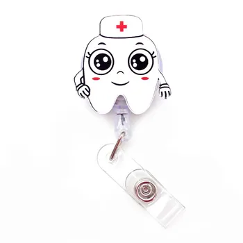 Karikatúra Roztomilý Zubný lekár, Sestra, Zdvíhateľnej Potiahnite Odznak Cievky ID Prídavné Meno Tag Karty Odznak Držiteľ Valcoch lekár sestra dodávky