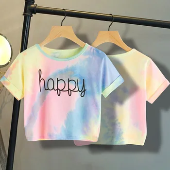 Šťastný List Vytlačené tie Dye Tlač Uzol Predné Bežné Dievčatá T-Shirts Pokles lodnej dopravy Na Sklade