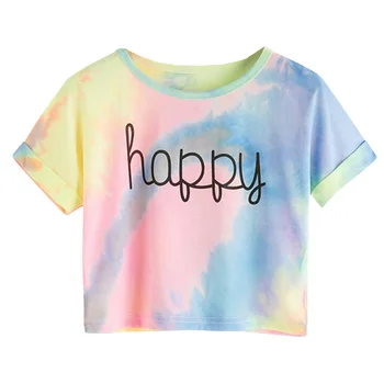 Šťastný List Vytlačené tie Dye Tlač Uzol Predné Bežné Dievčatá T-Shirts Pokles lodnej dopravy Na Sklade