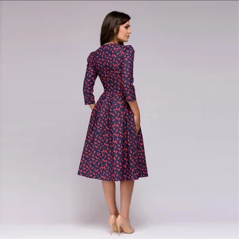 Ženy Šaty Vintage Skladaný Tlač Elegantné Dámy A-Line Dlhý Rukáv Ženskej Strany, Vysoký Pás Boho Hot Predaj Sundress