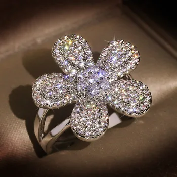 Osobnosti Prehnané AAA Zirkón Kameň Prstene pre Ženy, Luxusné Cubic Zirconia Elegantné Veľký Kvet Zapojenie Svadobné Prst Prsteň
