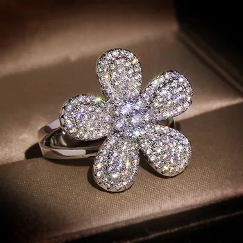Osobnosti Prehnané AAA Zirkón Kameň Prstene pre Ženy, Luxusné Cubic Zirconia Elegantné Veľký Kvet Zapojenie Svadobné Prst Prsteň