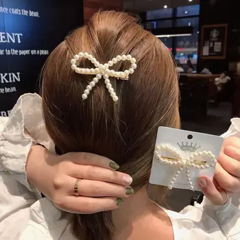 1 ks Kórea Módne Imitiation Pearl sponky do Vlasov pre Ženy, Dievčatá Duté Bowknot Tvar Vlásenky Vlasy Príslušenstvo drop shipping