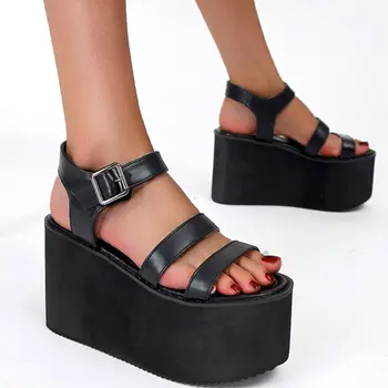 2021 Dizajn Značky Black Pohodlné Prechádzky Kliny Vysoké Podpätky Gotický Štýl Voľný Čas Platformu Sandále Letné Topánky Ženy