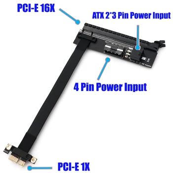 PCI-E 1X 16X Flexibilné Rozšírenie PCI Express 1-16 X Adaptér PCI-E Extender Podstavec s 4Pin ATX 6Pin Konektor Napájania pre Banské