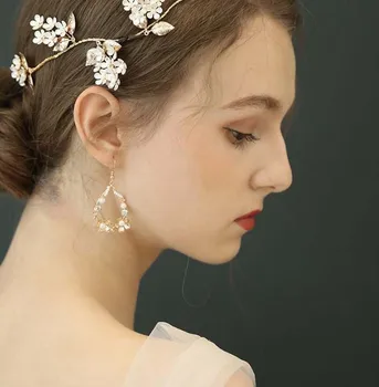 Drahokamu svadobné BIELY kvet čisto garland leaf ručné svadobné šaty elegantné ženy dlho ponuky nádherné náušnice kvapka