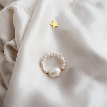 Móda Veľké Srdce Tvar, Geometrický Pearl Spevnené Prstene Pre Ženy 2021 Nové Šperky Elastické Lano Krúžok Nastaviteľné