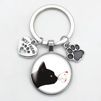 Radi Mačky, Pet Stopy Psov Sklo Cabochon Keychain Taška Auto Kľúč Reťazca Krúžok Držiak Charms Keychains pre Mužov, Ženy, Darčeky