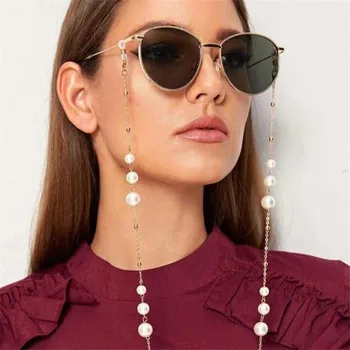 2021New Módne Šperky Akryl Imitácia Perly Sklo Krištáľ Perličiek Maskované slnečné Okuliare Okuliare Reťazca Lupa 