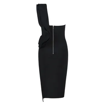 Jeden Ramenný Čierne Večerné Šaty Strane Pozdĺžneho Sext Úsek Formálne Lady Šaty Na Sklade