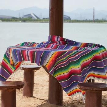 Mexické Štýl Rainbow Prekladané Obrus Bavlna Tabuľky Vlajky Stolové Dekorácie Farebné Obrus pre vnútorné a Vonkajšie Piknik