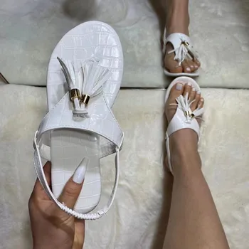 Letné Ženy Strapce Slingback Sandále Otvorené Prst Gladiator Bohemia Típat Prst Bežné Pohodlie Ploché Ženy Biele Topánky Plus Veľkosť 42
