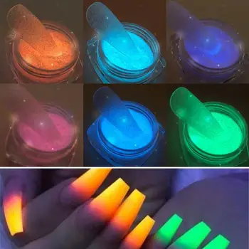 DIY Svetlé Nail Art Svietiť V Tme Piesku na Nechty, Glitter Fluorescenčné Prášok Pigment Lesklé Prachu Svetelný Nail Art Decoration