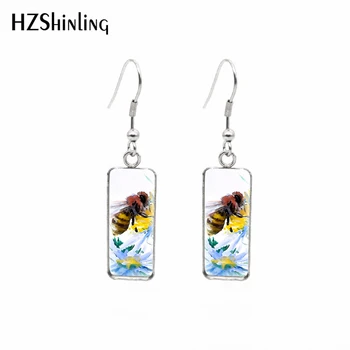 2021 Nové Bee na Sedmokrásky Obdĺžnikový Náušnice Med Včiel, Rýb Háčik Náušnice Sklo Cabochon Ručne vyrábané Šperky