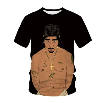 2Pac T-shirt Rapper Star Tupac 3D Tlač Streetwear Muži Ženy Príležitostné O-Neck T Shirt Rap Spevák Hip Hop Hudba Tričko Vrchné Oblečenie
