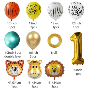 18pcs Jungle Zvierat Balóny Nastaviť Chrome Kovové Latexový Balón Zlato 30inch Číslo Deti Narodeninová Párty, Baby Sprcha Safari Tému