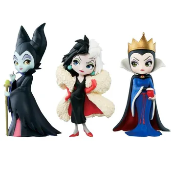 3ks/set Q Verzia Anime Cruella Z Víl PVC Akcie Obrázok Darebáci Maleficent Cruella De Kráľovná Víl Model Hračky pre Deti, Darčeky