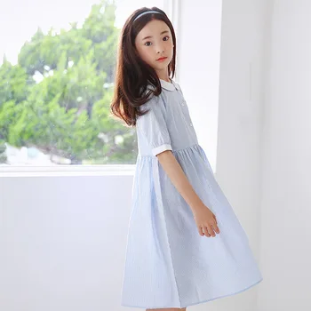 Letné 2021 Nová Bábika Golier Kórejský Štýl Detí Oblečenie Stručný Dospievajúce Dievčatá Pruhované Oblečenie Pre Voľný Čas Bavlna Patchwork, #9426