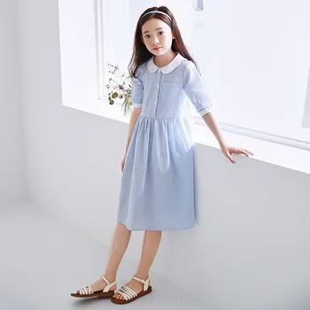 Letné 2021 Nová Bábika Golier Kórejský Štýl Detí Oblečenie Stručný Dospievajúce Dievčatá Pruhované Oblečenie Pre Voľný Čas Bavlna Patchwork, #9426