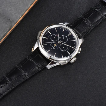 44 mm parnis black dial Fázy Mesiaca deň dátum multifunkčné automatické pánske hodinky