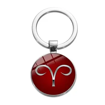 SIAN Jednoduchý Dizajn Znamenie, Symbol Keychain 12 Súhvezdí Farba Tlačené Sklenené Dome Fotografie Prívesok, Ručne vyrábané Crystal Krúžok na kľúče