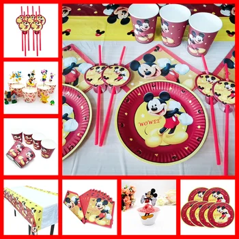 Pre 6 Deti Červená Mickey Mouse Strana Navrhne Dekorácie Narodeniny Party Láskavosti Obrúsky Obrus Balóny Caketopper