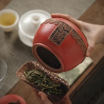 Retro Keramické Čaj Cínu s Vekom Kapor Dekoratívne Čaj Úložný Kontajner Dragon Dobre Zelená Špirála Organizátor Teaware Zapečatené Pohárov