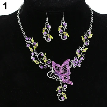 Chic Lady Svadobné Vinatge Motýľ Kvet Bib Vyhlásenie Náhrdelníky Náušnice Šperky Set