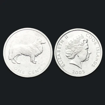 Cookových Ostrovoch 1 Cent Mince Pastiersky Pes 2003 Pravý Originál Mince Reálne Vydávanie Zbierky Mince Unc
