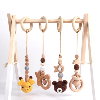 4 Ks/Set Baby Hrať Telocvični Rám Kočíka Visí Prívesky Deti Prepravu Dekorácie Prívesok Hračky Drevené Krúžok Teether Molekulová