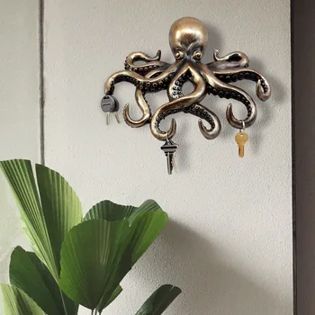 Octopus Tvar Háčika Figúrky Prívesky pre Vintage Keychain Dekorácie Mosadz Reťazca Krúžok Zavesenie Kľúčov Kľúč Kabát Držiteľ