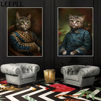 Plátno Abstraktné Maľby Zvierat Plagáty HD Stredoveku Mačka, Pes gentleman Obrázok Steny v Obývacej Izbe Art Print Dekoratívne Maľby