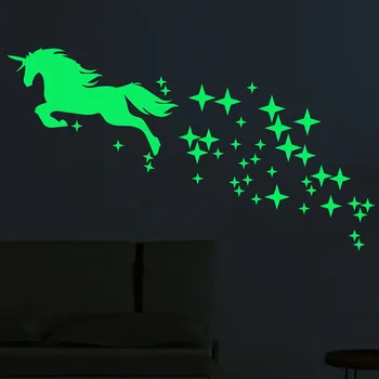 1 Nastavte Jednorožec Kôň Hviezda Vzor Nálepky Fluorescenčné Tvorivé Svetelný Vyrezávané Izba Stenu, Nálepky Umenie Obtlačky Domáce Dekorácie
