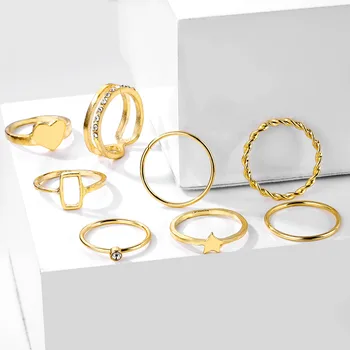 UMKA 8Pcs/Set 2021 Módne Jednoduchý Dizajn Vintage Zlatá Farba Spoločné Prstene Sady pre Ženy Šperky kórejského