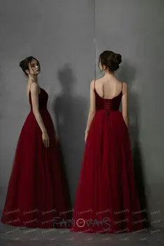 Burgundsko Večerné Šaty Velvet Tylu Prom Šaty vestidos de fiesta de noche 2019 formálne šaty abiye gece elbisesi