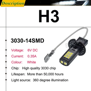 1Pcs H3 LED Žiarovka 3030 14SMD Biela 6000K Pre Auto Auto Hmly DRL Jazdy Svetlo Alebo Baterka Seachlight Vedúci svetlo PK22S 6V 6 Volt DC