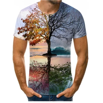 2021 nové pánske 3D T-shirt bežné krátke rukávy O-neck fashion prírodné tlač T-shirt pánske T-shirt top strom