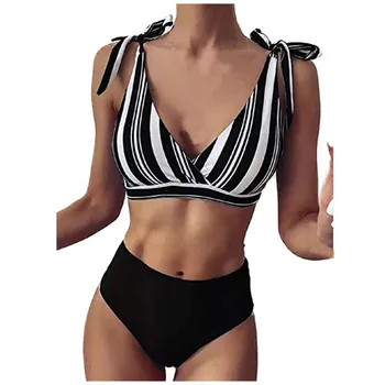 Pruhované Tlač plavky ženy Obväz Bikini Set Push Up Brazílske Plavky, plážové oblečenie podprsenka a nohavičky nastaviť plavky купальникN50