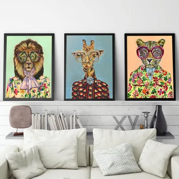Fashion Art Leopard Žirafa, Lev Zvierat Tvár Plátno Maľby Nástenné Plagáty A Vytlačí Zvieratá, Umenie Fotografie Pre Obývacej Izby Útulné Izby