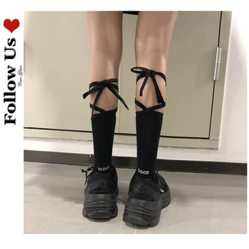 Japonský Harajuku Teľa Ponožka Žena Lete Čierny Biely Kríž Popruhy Trubice Ponožky Lolita Sexy List Sukne College Ponožky Žena