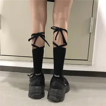 Japonský Harajuku Teľa Ponožka Žena Lete Čierny Biely Kríž Popruhy Trubice Ponožky Lolita Sexy List Sukne College Ponožky Žena