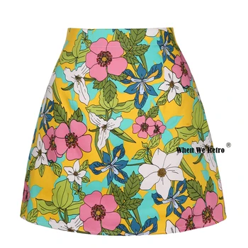 Retro 2021 Vysoký Pás Ženy Sexy Letné Plážové Sukne SS0008 Žlté, Zelené Plus Veľkosť Kvetinový Y2K Vintage Bavlna Mini Krátke Sukne