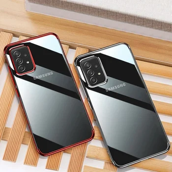 Electroplate Mäkké Jasné, Telefón puzdro pre Samsung Galaxy A32 4G 5G Pokovovanie Transparentné Coque Silikónové Módne Páry Bumper Kryt