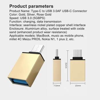 USB 3.0 Typ-C OTG Kábel, Adaptér Typu C, USB-C OTG Converter pre Xiao Mi5 Mi6 Huawei Samsung Myši, Klávesnice, USB Flash DIsk