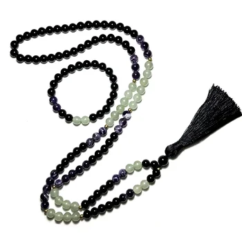 8 mm Prírodné Ametyst a Aventurine Jade Black Onyx Beadeds Náhrdelník 108Mala Perličiek Meditácia, Jóga Šperky Japamala Ruženec Sady
