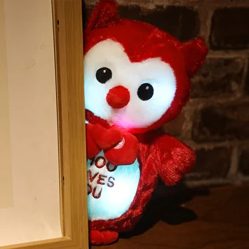 Žiariace Hipo S Červeným Srdcom Rainbow Plyšový Medveď, Veverička Kuracie Sova Cartoon Zvieratá LED Hračka Pre Deti Valentína Prítomný