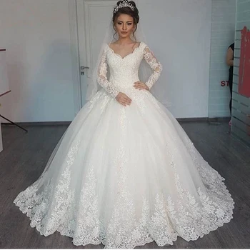 Barokový Letné Svadobné Šaty 2021 Princezná šaty, de mariee Dlhé Rukávy Appliques Celebrity plesové Šaty, vestido De Noiva Nevesta Šaty