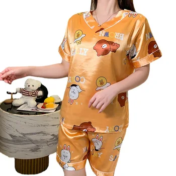Pyžamo Žena Lete Ľad Hodváb tvaru Sladké Karikatúra Roztomilý Dievča Voľné 5XL Kód Farby
