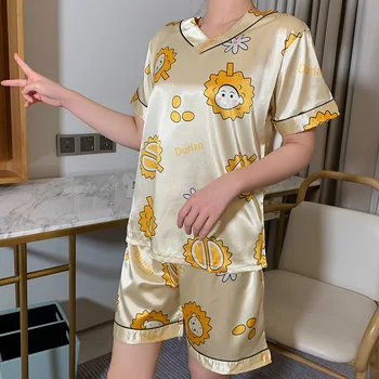 Pyžamo Žena Lete Ľad Hodváb tvaru Sladké Karikatúra Roztomilý Dievča Voľné 5XL Kód Farby
